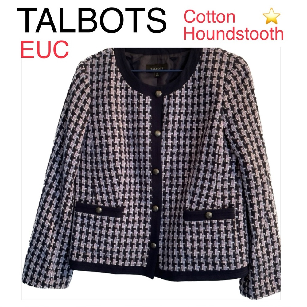 TALBOTS NAVY TRIMMED TWEED JACKET SIZE 14